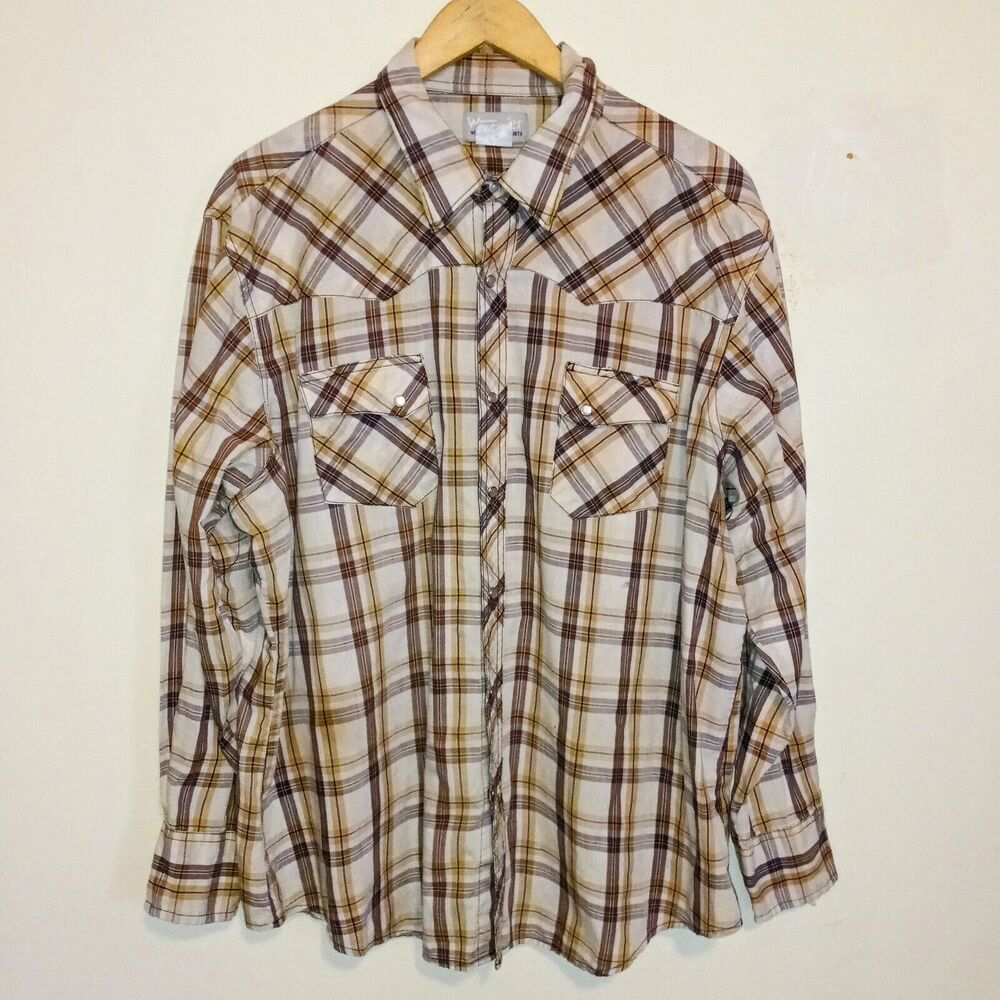 Vtg Wrangler Wrancher Pearl Snap Western Shirt-Size 2X-Pockets-Cowboy-Rodeo